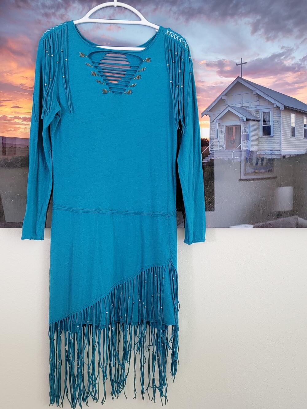 Double D Ranch Y2K Beaded Fringe Cotton Dress S
